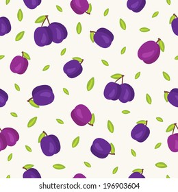 Seamless pattern with plums. Perfect for wallpapers, pattern fills, web page backgrounds, surface textures, textile. 