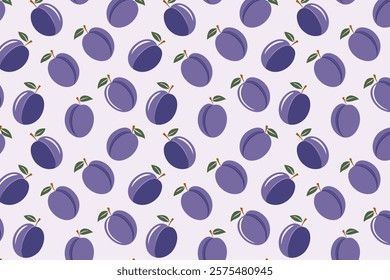Seamless pattern with plums. Vector illustration in cartoon style.