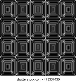 Seamless pattern of a plurality of lines. Geometric pattern. Squares and trapeze. Black and white image.