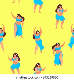 Seamless pattern of plus size Hawaiian women. Seamless background from Hawaiian dancers. Vector illustration.