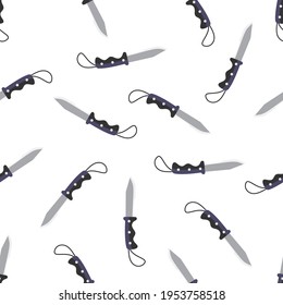 seamless pattern of pocket knife, cartoon illustration of knife vector pattern, print with knife for tourism or scuba