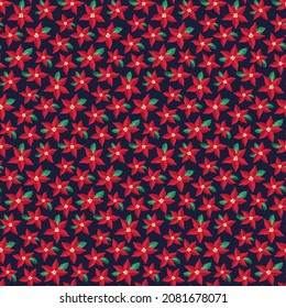 Seamless pattern poinsettia Christmas floral plant.New year 2022 ornament.Decoration botanical design.Vector illustration.