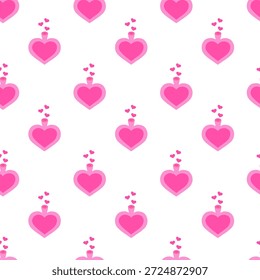 Padrão perfeito com garrafa de veneno. Coração rosa em forma de vaso. Dia dos Namorados. Ilustração plana vetorial. A poção do amor da bruxa em um frasco.