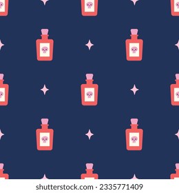 Seamless pattern with poison bottles. Vector illustration. Halloween concept
