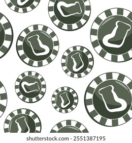 seamless pattern with poker chips, namely chips with the design of a New Year's sock in green colors