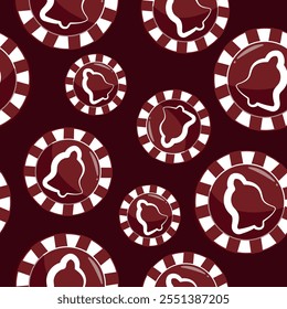 seamless pattern with poker chips, namely chips with a New Year's bell design in red colors on a red background