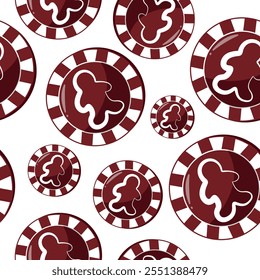 seamless pattern with poker chips namely chips with gingerbread design in red colors