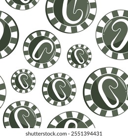 padrão sem costura com fichas de poker, nomeadamente fichas com um design de doce de Natal em cores verdes