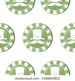 seamless pattern with poker green chips with leprechaun hat prints, for various holiday designs