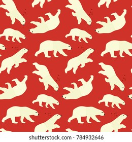 seamless pattern polar bear animal on red background wallpaper textiles vector giftwrap