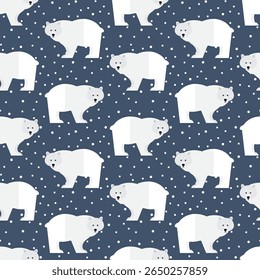 padrão sem costura urso polar ártico animal neve no fundo azul vetor papel de parede tecido giftwrap têxtil