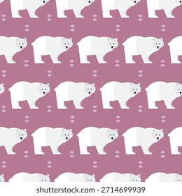 padrão sem costura urso polar animal ártico no vetor de fundo roxo papel de parede tecido giftwrap têxtil