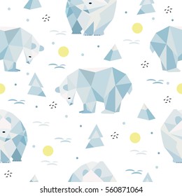 Seamless Pattern with polar bear  in a geometric style