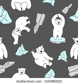 Seamless pattern with polar bear and icebergs