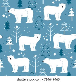 Seamless Pattern With Polar Bear Vector Illustration