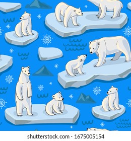 seamless pattern polar bears in the arctic