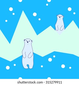 Seamless pattern with polar bears. Blue background. Christmas and New Year background