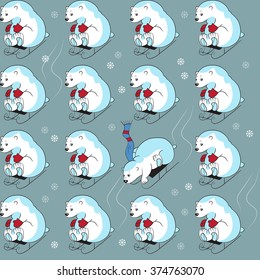 Seamless pattern with  polar bears on the sledding 