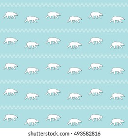 seamless pattern of polar bears on blue background