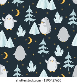 seamless pattern with polar penguin - vector illustration, eps
