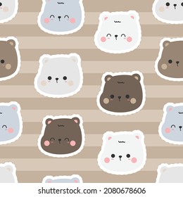 seamless pattern with polar and teddy bear cartoon doodle vector illustration