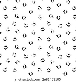 Seamless pattern with polecat pawprint in black color with transparent square background
