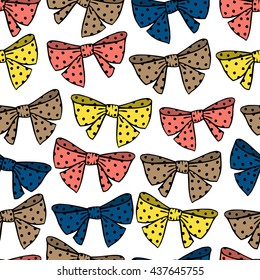 Seamless pattern with polka dot bows.