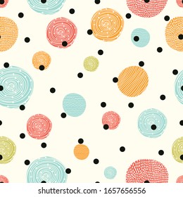 Patrón transparente, tela polka punto, papel pintado, vector. El alegre polka punto vector patrón sin fisuras. Se puede utilizar en la industria textil, el papel, el fondo, el scrapbooking.