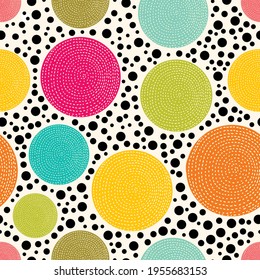 Seamless pattern, polka dot fabric, wallpaper, vector. Cheerful polka dot vector seamless pattern. Can be used in textile industry, paper, background, scrapbooking.