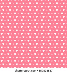 Seamless Pattern With Polka dot and heart / t / Valentines day background