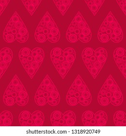Seamless pattern. Polka dot. Hearts from circles. Valentine's day. Vector illustration. Can be used for wallpaper, textile, invitation card, web page background.