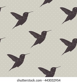Seamless pattern polka dot with hummingbird. Vector background