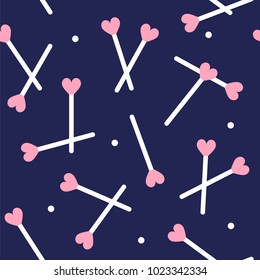 Seamless pattern in polka dot with matches for Valentine's day. Vector background.