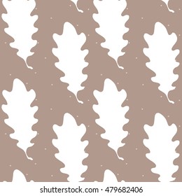 Seamless pattern polka dot with oak leaves. Vector illustration.