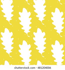 Seamless pattern polka dot with oak leaves. Vector illustration.