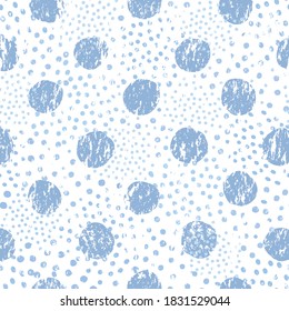 Seamless pattern with polka dot ornament. Stylish drawn dotted backdrop. Abstract textured circle ornament with water drops.