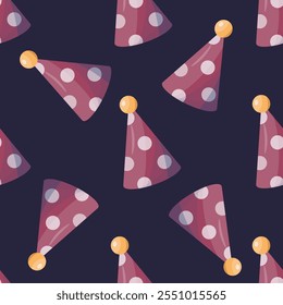 Seamless Pattern of   Polka Dot Party Hat for Baby’s Birthday Celebration Fun