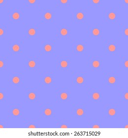 Seamless pattern of polka dot purple and peach-colored