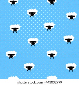 Seamless pattern polka dot with sheep. Vector  background