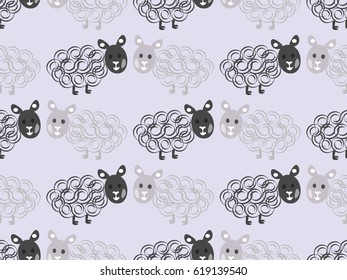 Seamless pattern polka dot with sheep and clouds . Vector background