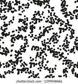 Seamless pattern in polka dot style.
Black dots are randomly scattered over a white background. Vector illustration.