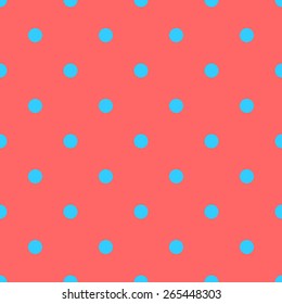 Seamless pattern polka dot style light bright red coral and blue