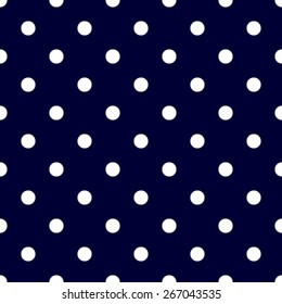 Seamless pattern polka dot style dark blue and white