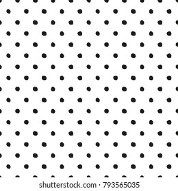 Seamless pattern in polka dot style black circles on hands on a white background.