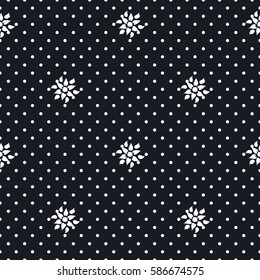 Seamless pattern. polka dot texture with flowers
