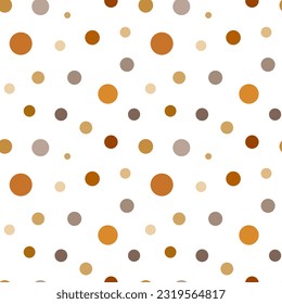 Seamless pattern with polka dots in brown and beige shades on a white background. Print, textile, background