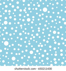 Seamless pattern with polka dots of different sizes. Blue and white color. Simple fashionable background for banners, printing on textile, paper, fabrics. Retro, vintage style 50s, 60s