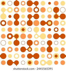 Seamless pattern, polka dots illustration, Brazilian Saint John. Confetti and streamer. Party in Brazil, Yellow, orange, red and white, 4 colors. Joyful, fun. Soccer, samba, June festival.