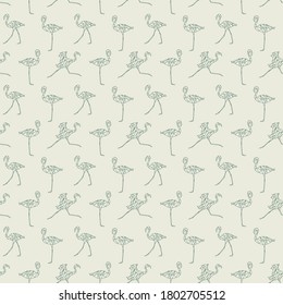 Seamless pattern with polygon flamingos. Low poly animal. Triangle graphic, origami style. Cream background. Abstract geometric modern design. Vector illustration for fabric, printing, t-shirts