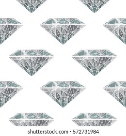 Seamless pattern of polygonal diamonds on white background.